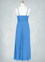 Load image into Gallery viewer, Beatrice Pleated Mesh Floor-Length Junior Bridesmaid Dress Blue Jay HDOP0022861