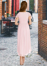 Load image into Gallery viewer, Makenzie A-Line Ruched Chiffon Asymmetrical Junior Bridesmaid Dress Blushing Pink HDOP0022862