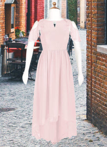 Makenzie A-Line Ruched Chiffon Asymmetrical Junior Bridesmaid Dress Blushing Pink HDOP0022862