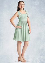 Load image into Gallery viewer, Jasmine A-Line Pleated Chiffon Mini Junior Bridesmaid Dress Agave HDOP0022864