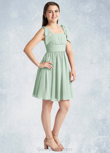 Jasmine A-Line Pleated Chiffon Mini Junior Bridesmaid Dress Agave HDOP0022864