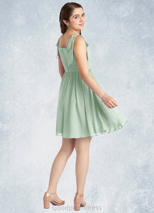 Jasmine A-Line Pleated Chiffon Mini Junior Bridesmaid Dress Agave HDOP0022864