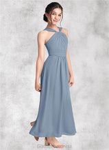 Load image into Gallery viewer, Kylie A-Line Pleated Chiffon Ankle-Length Junior Bridesmaid Dress dusty blue HDOP0022866