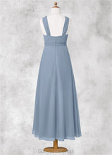 Load image into Gallery viewer, Kylie A-Line Pleated Chiffon Ankle-Length Junior Bridesmaid Dress dusty blue HDOP0022866