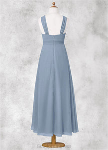 Kylie A-Line Pleated Chiffon Ankle-Length Junior Bridesmaid Dress dusty blue HDOP0022866