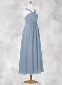 Kylie A-Line Pleated Chiffon Ankle-Length Junior Bridesmaid Dress dusty blue HDOP0022866