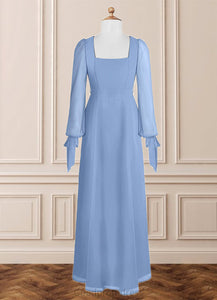 Denisse A-Line Chiffon Floor-Length Junior Bridesmaid Dress with Pockets Steel Blue HDOP0022867