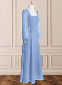 Denisse A-Line Chiffon Floor-Length Junior Bridesmaid Dress with Pockets Steel Blue HDOP0022867