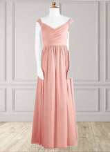 Load image into Gallery viewer, Carina A-Line Pleated Chiffon Floor-Length Junior Bridesmaid Dress Rosette HDOP0022868