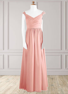 Carina A-Line Pleated Chiffon Floor-Length Junior Bridesmaid Dress Rosette HDOP0022868