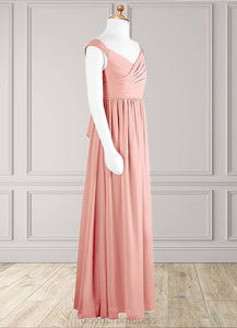 Carina A-Line Pleated Chiffon Floor-Length Junior Bridesmaid Dress Rosette HDOP0022868