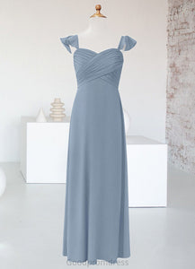 Marilyn A-Line Sweetheart Neckline Chiffon Floor-Length Junior Bridesmaid Dress dusty blue HDOP0022869