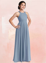 Load image into Gallery viewer, Judith A-Line Lace Chiffon Floor-Length Junior Bridesmaid Dress dusty blue HDOP0022871
