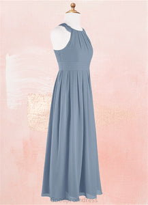 Judith A-Line Lace Chiffon Floor-Length Junior Bridesmaid Dress dusty blue HDOP0022871