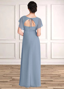 Kay A-Line Ruched Chiffon Floor-Length Junior Bridesmaid Dress dusty blue HDOP0022872