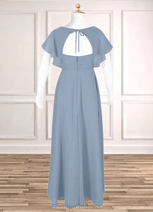 Kay A-Line Ruched Chiffon Floor-Length Junior Bridesmaid Dress dusty blue HDOP0022872