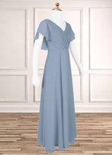 Load image into Gallery viewer, Kay A-Line Ruched Chiffon Floor-Length Junior Bridesmaid Dress dusty blue HDOP0022872