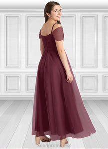 Kaylin A-Line Off the Shoulder Tulle Floor-Length Junior Bridesmaid Dress Cabernet HDOP0022873