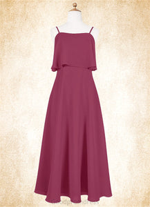 Yasmin A-Line Ruched Chiffon Floor-Length Junior Bridesmaid Dress Mulberry HDOP0022874