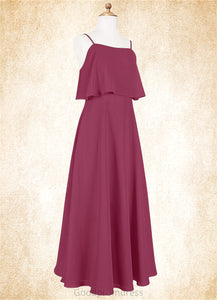 Yasmin A-Line Ruched Chiffon Floor-Length Junior Bridesmaid Dress Mulberry HDOP0022874