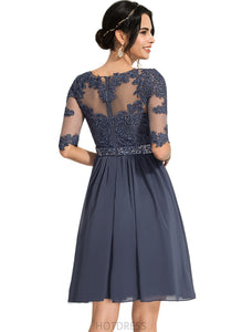 Alexus A-line Scoop Knee-Length Chiffon Lace Cocktail Dress With Beading HDOP0020951