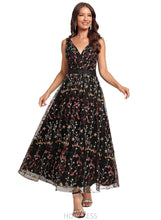 Load image into Gallery viewer, Ashleigh A-line V-Neck Ankle-Length Lace Cocktail Dress With Beading Flower HDOP0020923