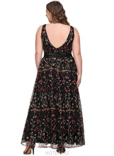 Load image into Gallery viewer, Ashleigh A-line V-Neck Ankle-Length Lace Cocktail Dress With Beading Flower HDOP0020923