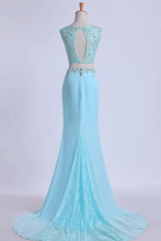 Load image into Gallery viewer, Two Pieces Prom Dresses Scoop Sheath With Beading Sweep Train