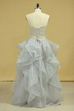 Load image into Gallery viewer, Plus Size Strapless Prom Dresses Organza With Beading Floor Length