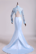 Load image into Gallery viewer, Two Pieces Prom Dresses Mermaid Spandex &amp; Tulle With Applique Light Sky Blue