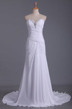 Load image into Gallery viewer, Wedding Dresses Sweetheart Sheath With Beads And Ruffles Chiffon Court Train