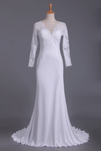Load image into Gallery viewer, Wedding Dresses Scoop Long Sleeves Spandex Court Train With Applique