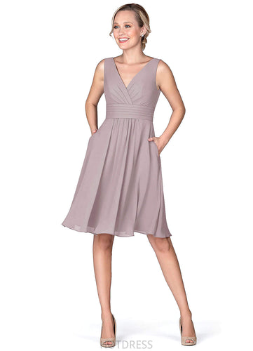 Willa Short Sleeves Natural Waist A-Line/Princess V-Neck Knee Length Bridesmaid Dresses