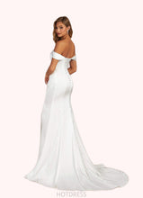 Load image into Gallery viewer, Valery Mermaid Off the Shoulder Stretch Satin Chapel Train Dress P0020068