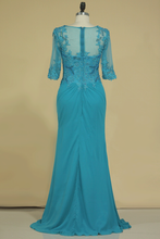 Load image into Gallery viewer, Scoop With Applique &amp; Beads Mother Of The Bride Dresses Chiffon Mid-Length Sleeves