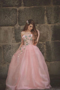 Princess Ball Gown Sweetheart Pink One Shoulder Prom Dresses, Quinceanera Dresses SJS15296