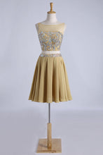 Load image into Gallery viewer, Two Pieces Bateau Prom Dresses A Line With Beading Mini