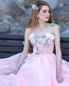 Princess Ball Gown Sweetheart Pink One Shoulder Prom Dresses, Quinceanera Dresses SJS15296