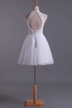 Load image into Gallery viewer, White Halter Homecoming Dresses A-Line Tulle Short/Mini Beaded Bodice