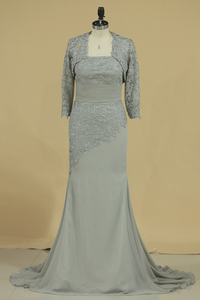 3/4 Length Sleeve Mother Of The Bride Dresses Strapless With Applique Sweep Train