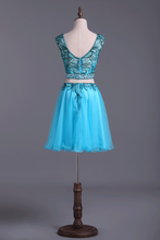 Load image into Gallery viewer, Two Pieces Scoop Homecoming Dresses A Line Tulle With Beads Mini