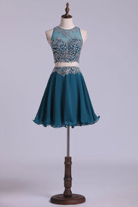 Two-Piece Scoop Homecoming Dresses Tulle & Chiffon Beaded Bodice