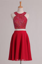 Load image into Gallery viewer, Two-Piece Scoop With Beading Chiffon A Line Homecoming Dresses