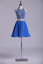 Load image into Gallery viewer, Homecoming Dresses Halter Tulle &amp; Chiffon Beaded Bodice Two Pieces