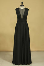Load image into Gallery viewer, A Line  V Neck Floor Length Prom Dresses Chiffon