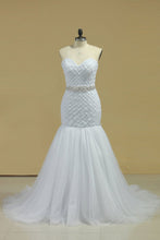 Load image into Gallery viewer, Sweetheart Ruffled Bodice Mermaid Wedding Dress Tulle With Beading