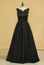 Load image into Gallery viewer, Evening Dress Concise A-Line Floor Length Lace-Up Satin Black Plus Size