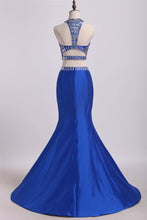 Load image into Gallery viewer, Two Pieces High Neck Mermaid Prom Dresses With Beads
