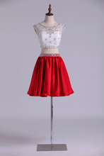 Load image into Gallery viewer, Bicolor Bateau A Line Short Homecoming Dresses Satin &amp; Tulle With Beads Two Pieces