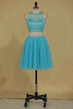 Load image into Gallery viewer, Two Pieces A Line Short/Mini Homecoming Dresses Scoop Tulle With Beading